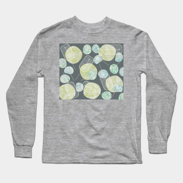 Mid Century Retro Flower and Leaf Abstract Pattern Marbled Long Sleeve T-Shirt by MarbleCloud